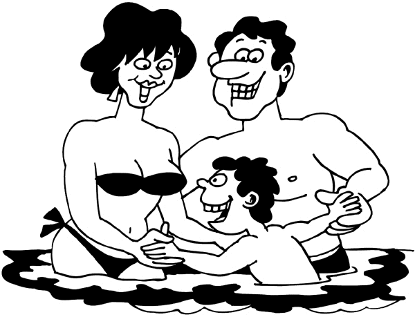 Family playing in water vinyl sticker. Customize on line. Summer 088-0285